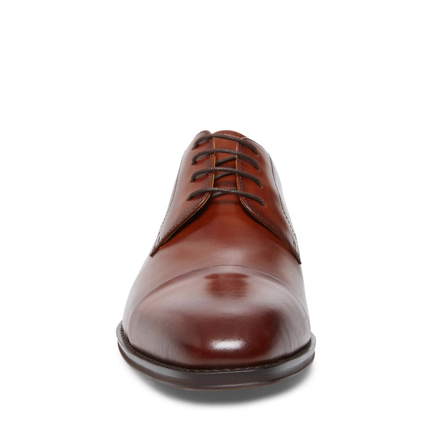 Brown Steve Madden Plot Leather Men's Derby Shoes | PH 4876DMY